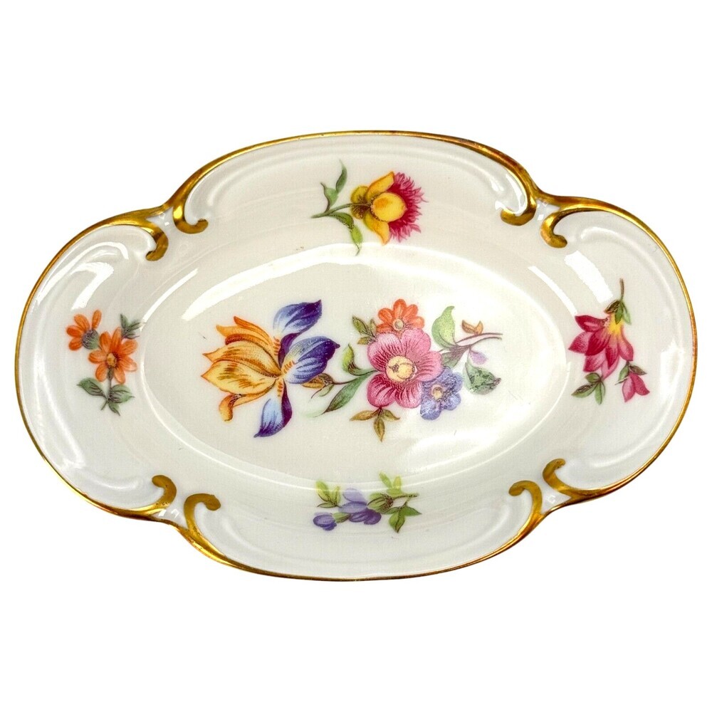 Porcelain Trinket Dish White Gold Germany Decorative Flower